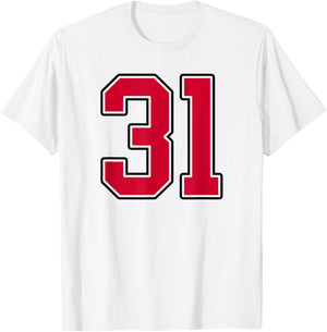 Red and Black Number 31 Jersey Player Uniform #31 T-Shirt - T-Shirt | White