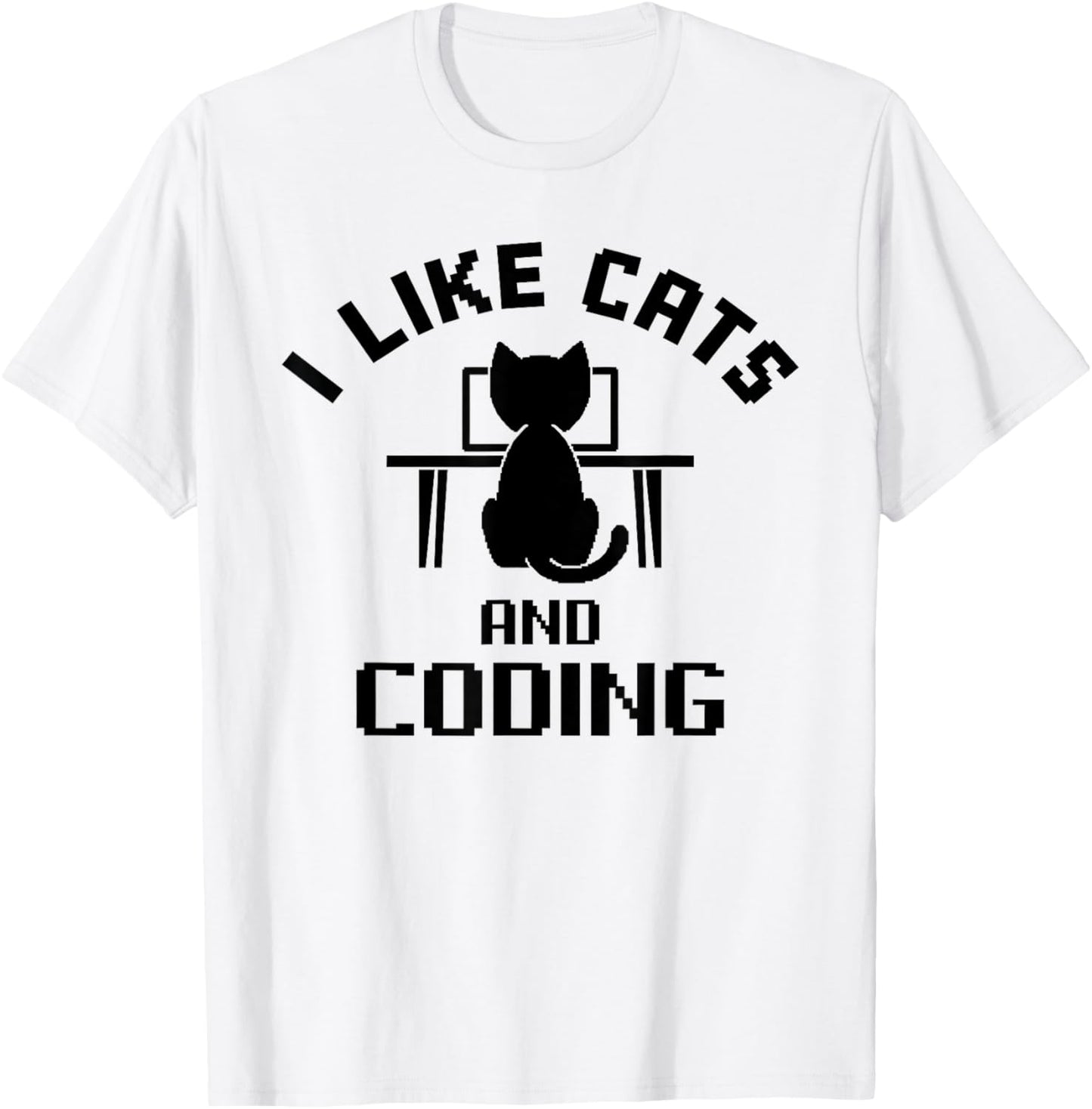 I Like Cats and Coding Funny Design T-Shirt - T-Shirt | White