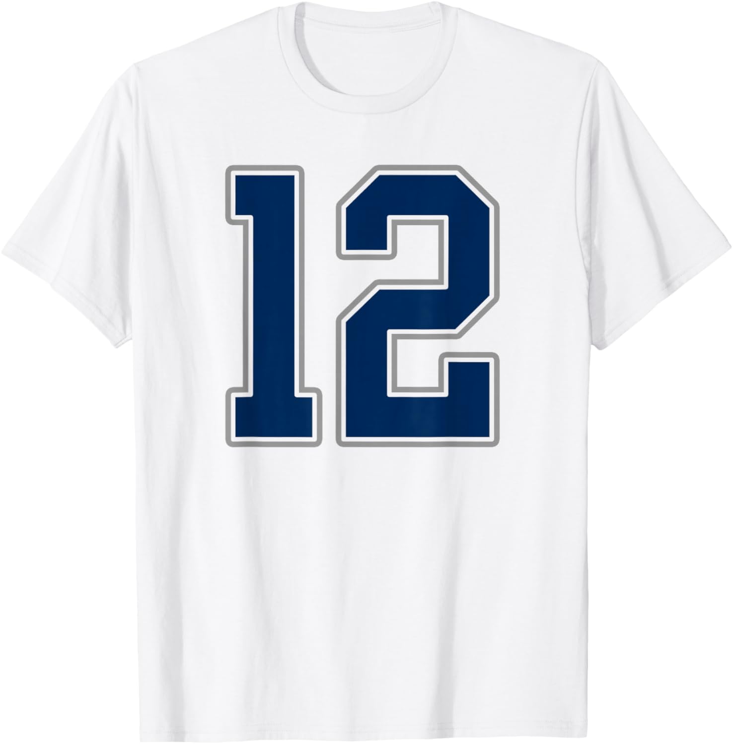 Navy Blue Silver Number 12 Jersey Player Uniform #12 T-Shirt - T-Shirt | White