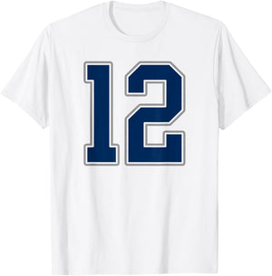 Navy Blue Silver Number 12 Jersey Player Uniform #12 T-Shirt - T-Shirt | White