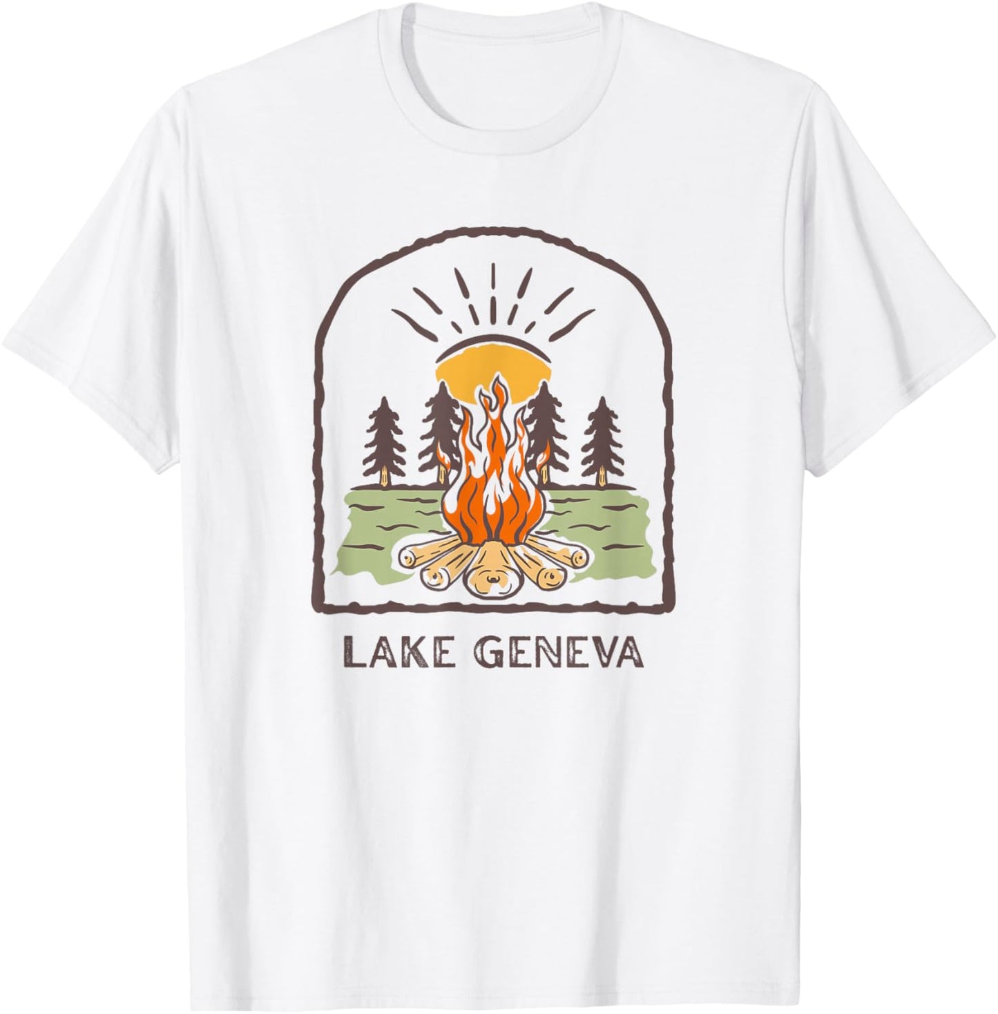 Lake Geneva Wisconsin Retro Campfire Camping UpNorth Midwest T-Shirt - T-Shirt | White