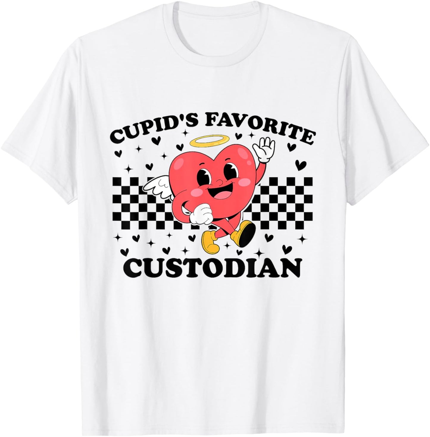 Cupid’s Favorite Custodian Valentines Funny Cupid T-Shirt - T-Shirt | White