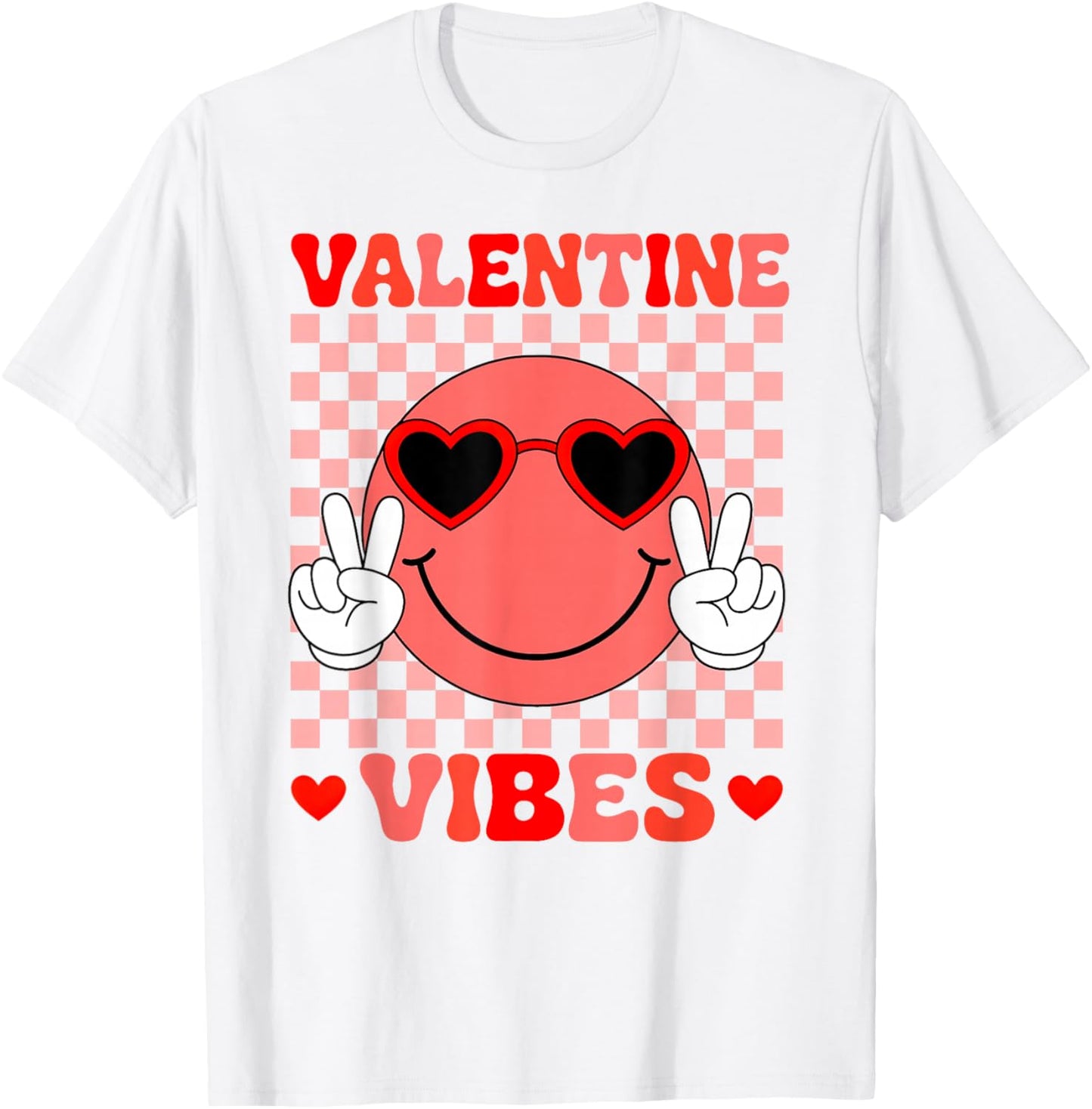 Groovy Valentine Vibes Smile Face Valentines Day Girls Women T-Shirt - T-Shirt | White