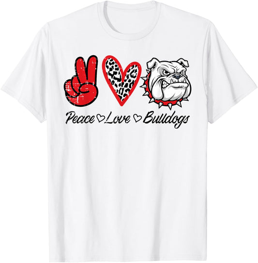 Peace Love Bulldog Men Kids Boys Girls Youth Women Teen T-Shirt - T-Shirt | White