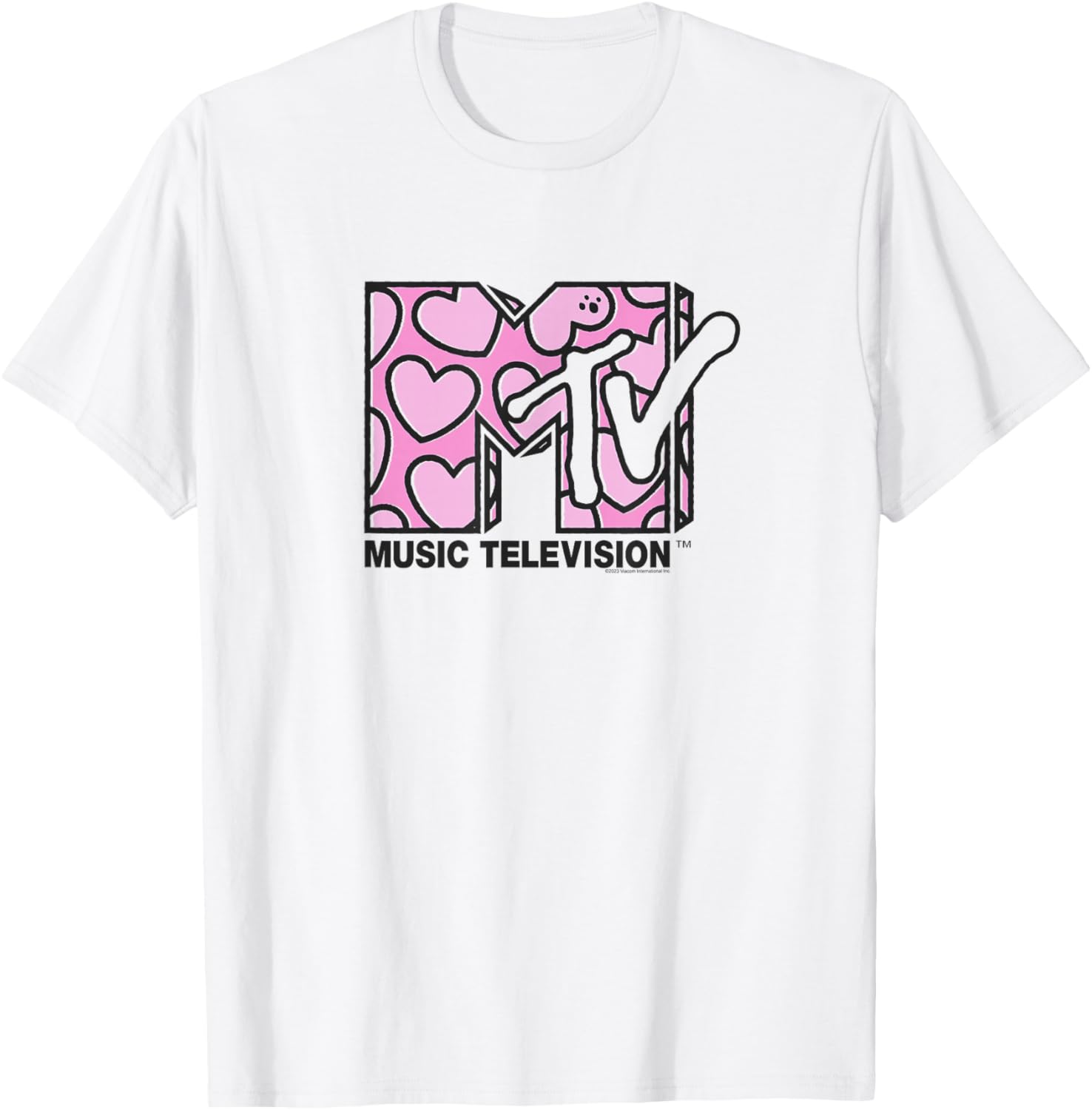 MTV Pink Heart Filled Logo Valentine's Day Music Television T-Shirt - T-Shirt | White