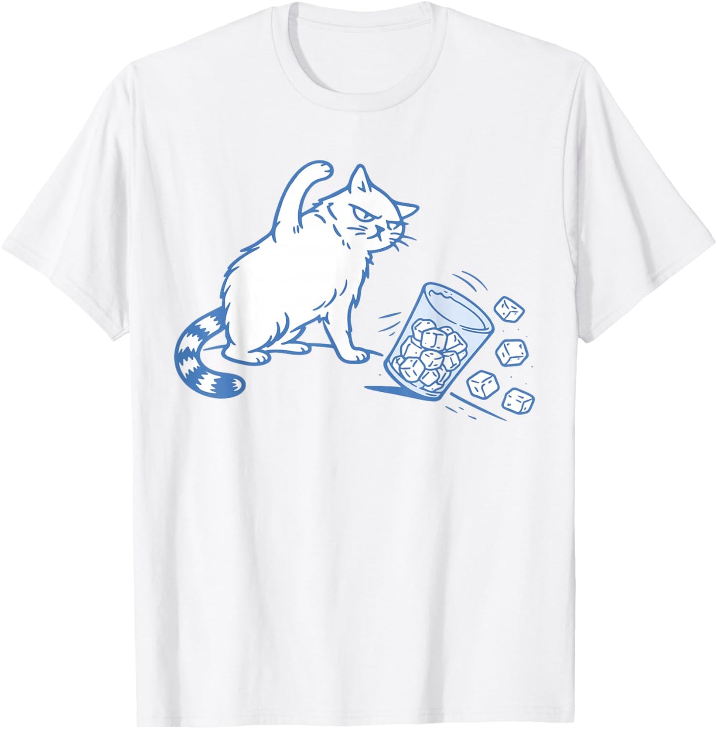 Angry Cat Pushing Cup of Ice Sarcastic Men Women No Ice Cat T-Shirt - T-Shirt | White