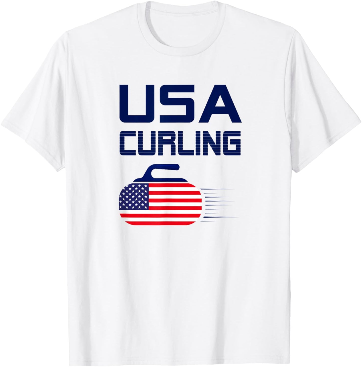 American Flag USA Ice Curling Rock Curler T-Shirt - T-Shirt | White