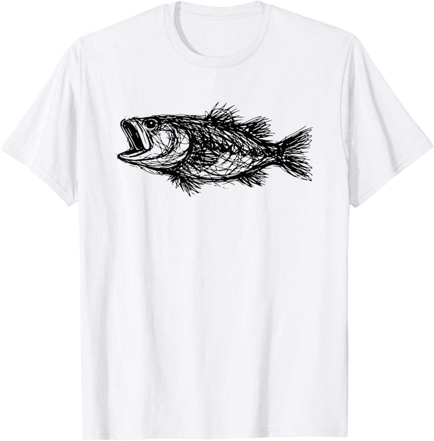 Minimal Line Art Minimalist Abstract Sketch Scribble Bass T-Shirt - T-Shirt | White
