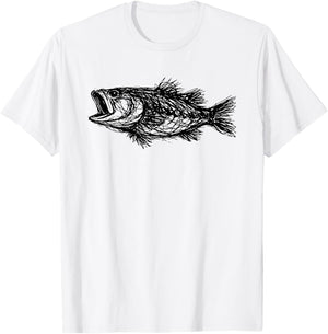 Minimal Line Art Minimalist Abstract Sketch Scribble Bass T-Shirt - T-Shirt | White