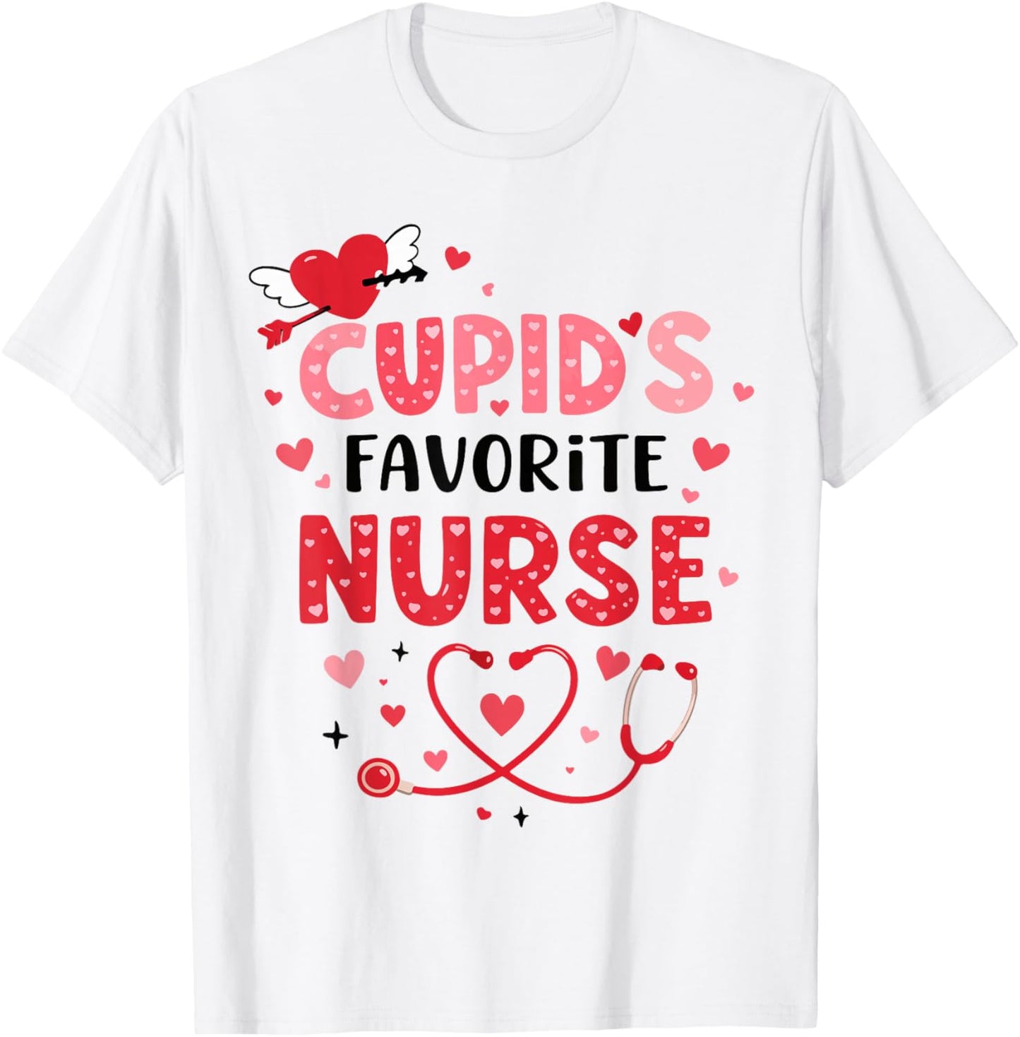 Valentine Cupid’s Favorite Nurse ER Heart Girl Women Men T-Shirt - T-Shirt | White