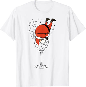 Funny Drunk Santa in Wine Glass Christmas Drinking Party T-Shirt - T-Shirt | White