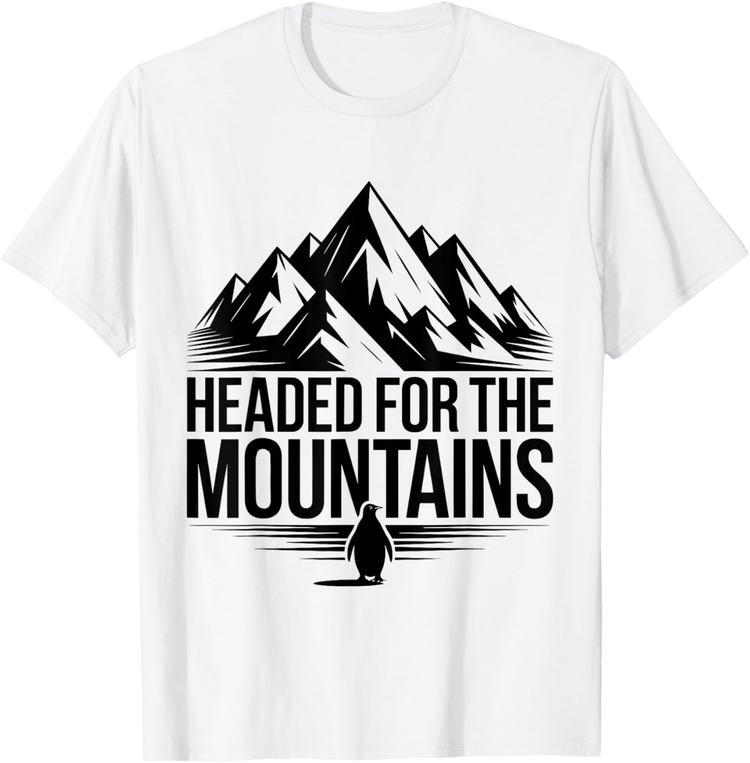 Penguin Headed for The Mountains but why? Penguins Meme T-Shirt - T-Shirt | White