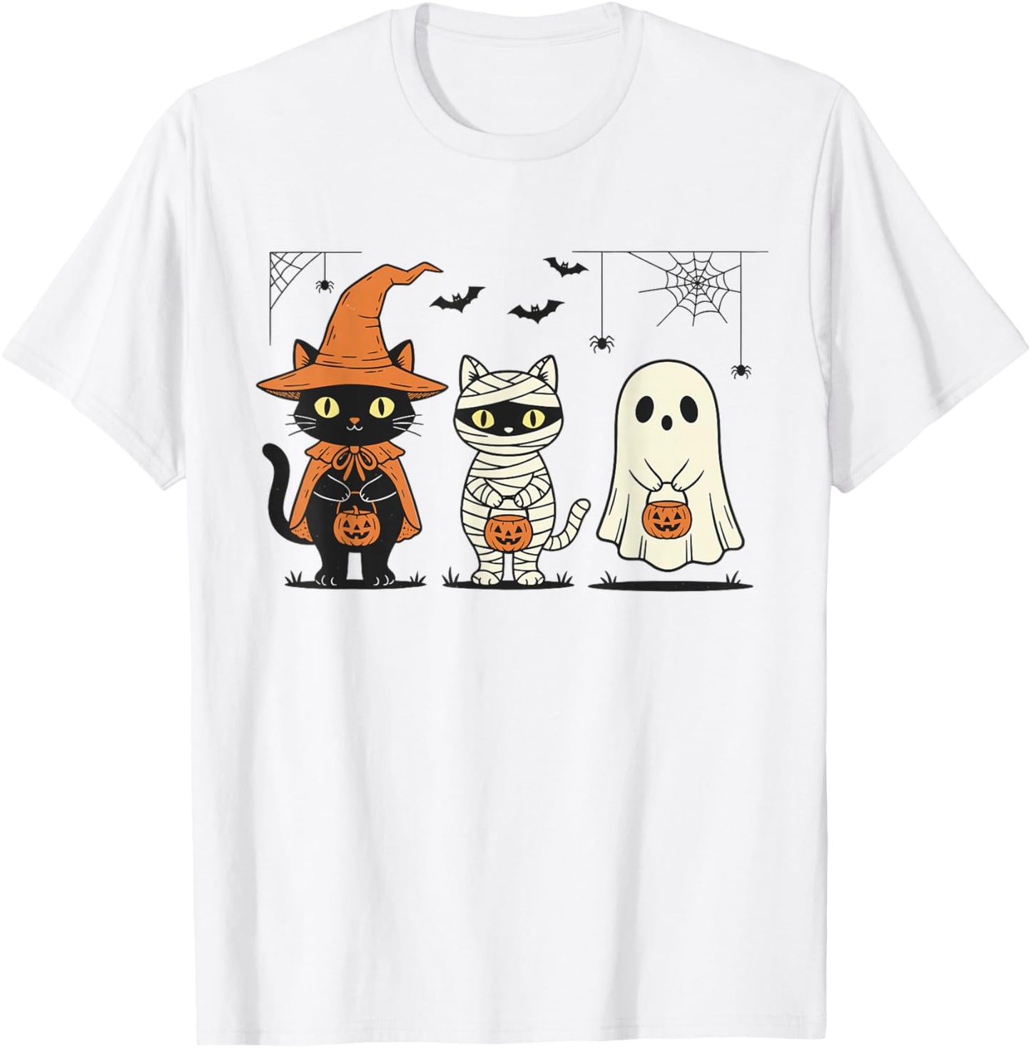 Halloween Black Cat Witch Ghost Pumpkin Women Men Kids T-Shirt - T-Shirt | White
