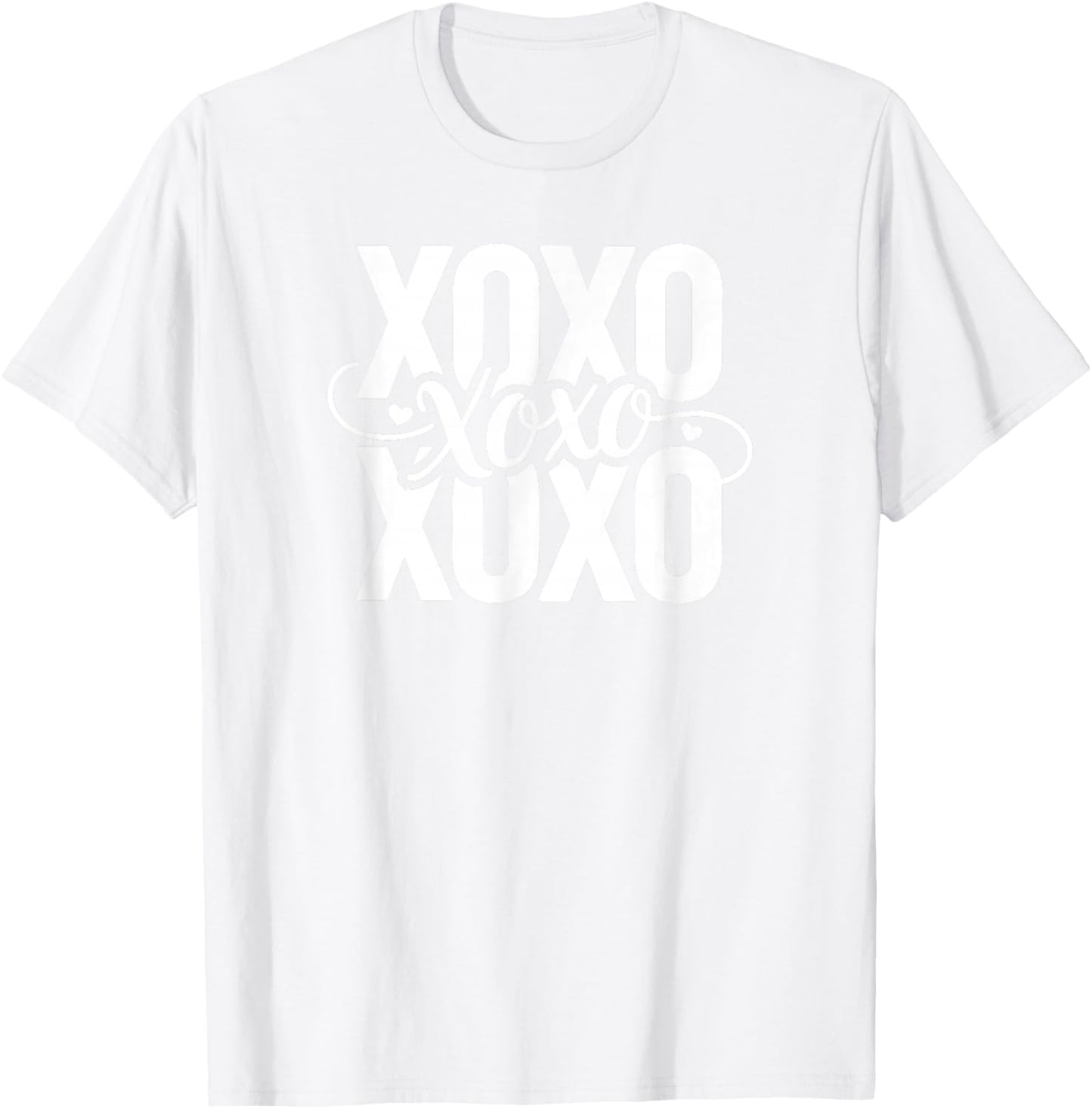 XOXO Hugs and Kisses Pink Retro Typography Valentine T-Shirt - T-Shirt | White