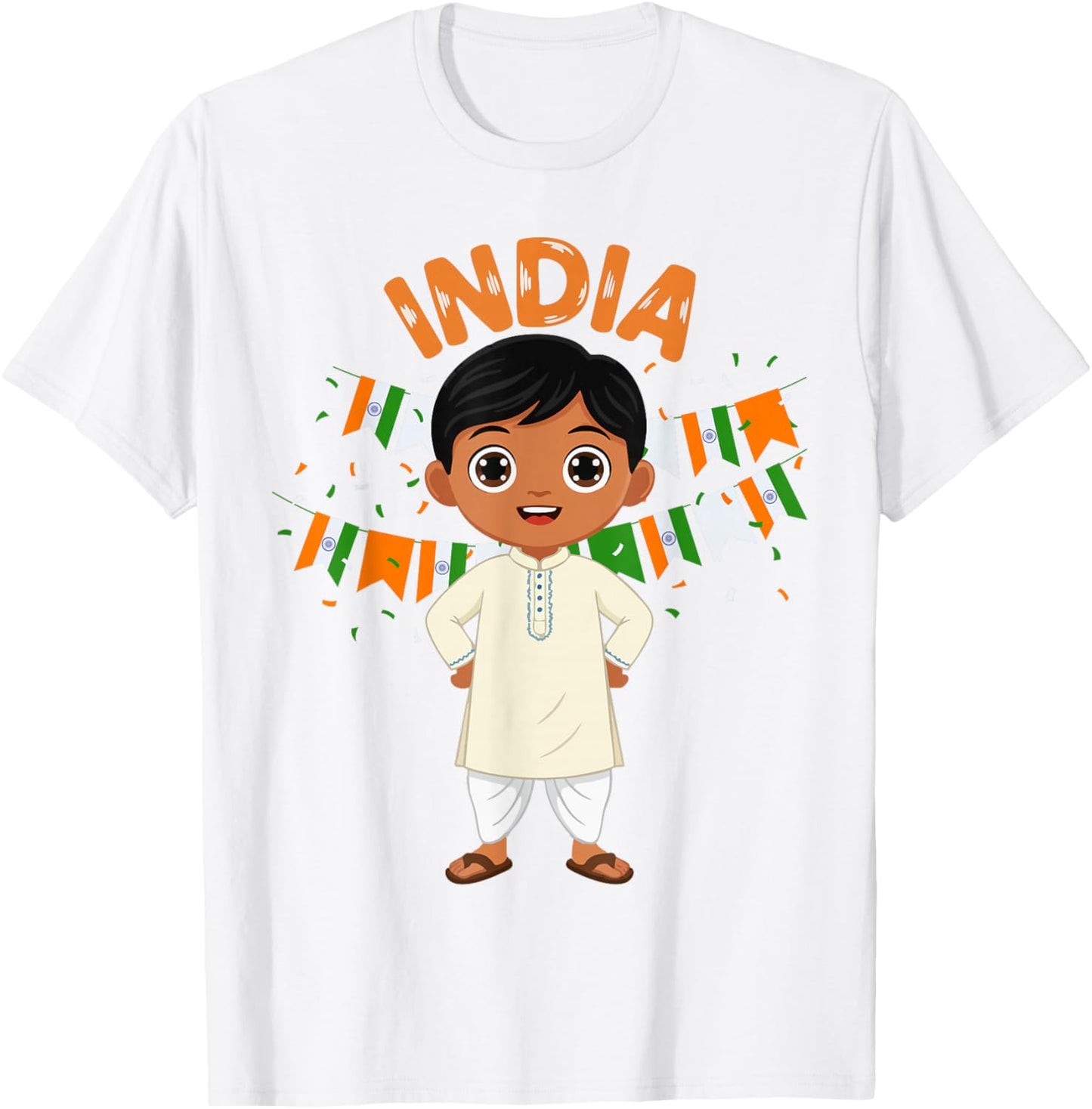 India Indian Boy Traditional Outfit Wear Flag Heritage T-Shirt - T-Shirt | White