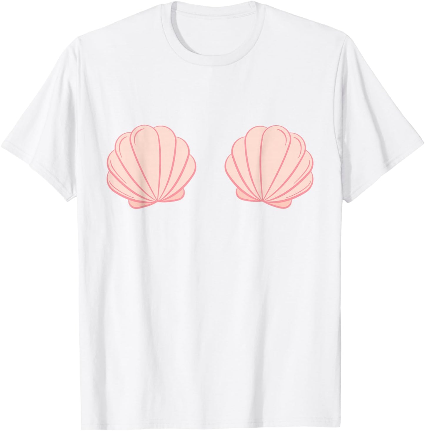 Mermaid Pink Seashell Bra Cartoon Outfit Costume Graphic T-Shirt - T-Shirt | White