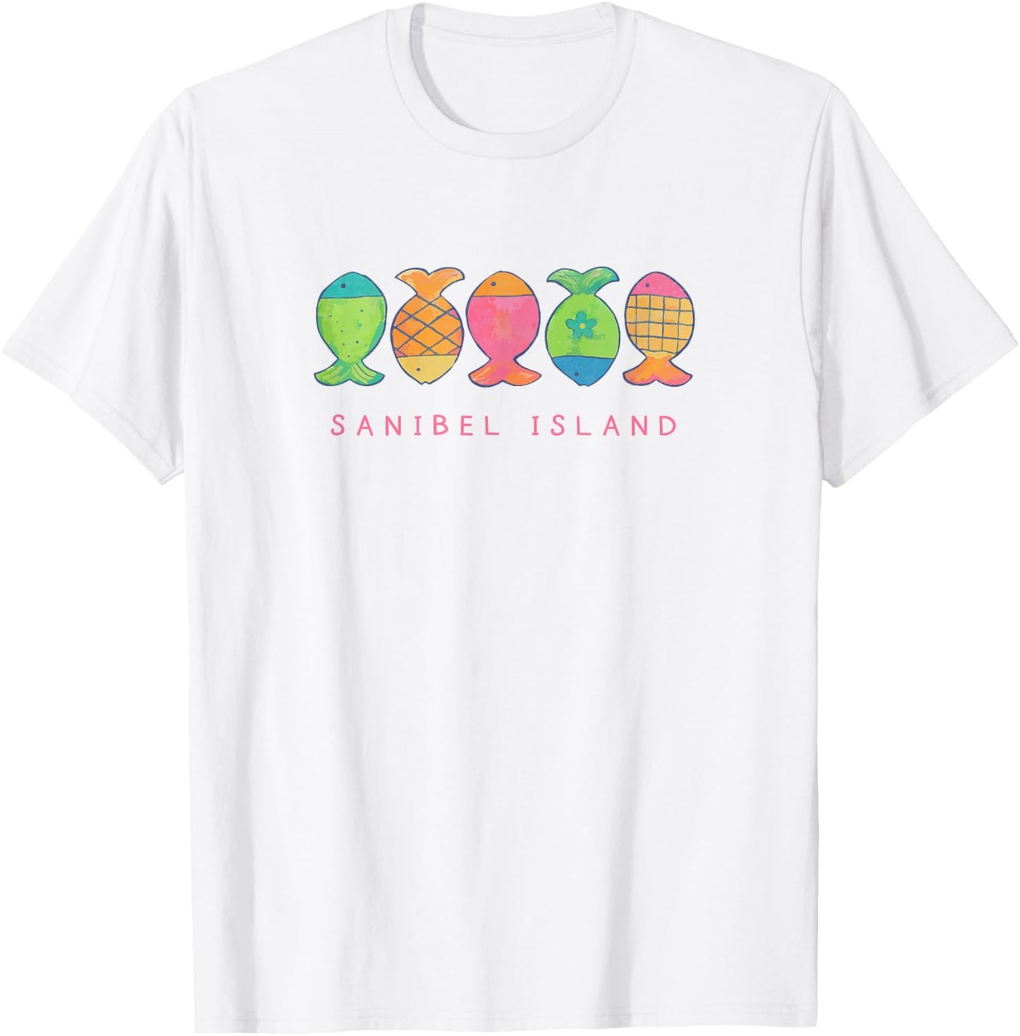 Sanibel Island Cute Beachy Fish Art Graphic T-Shirt - T-Shirt | White