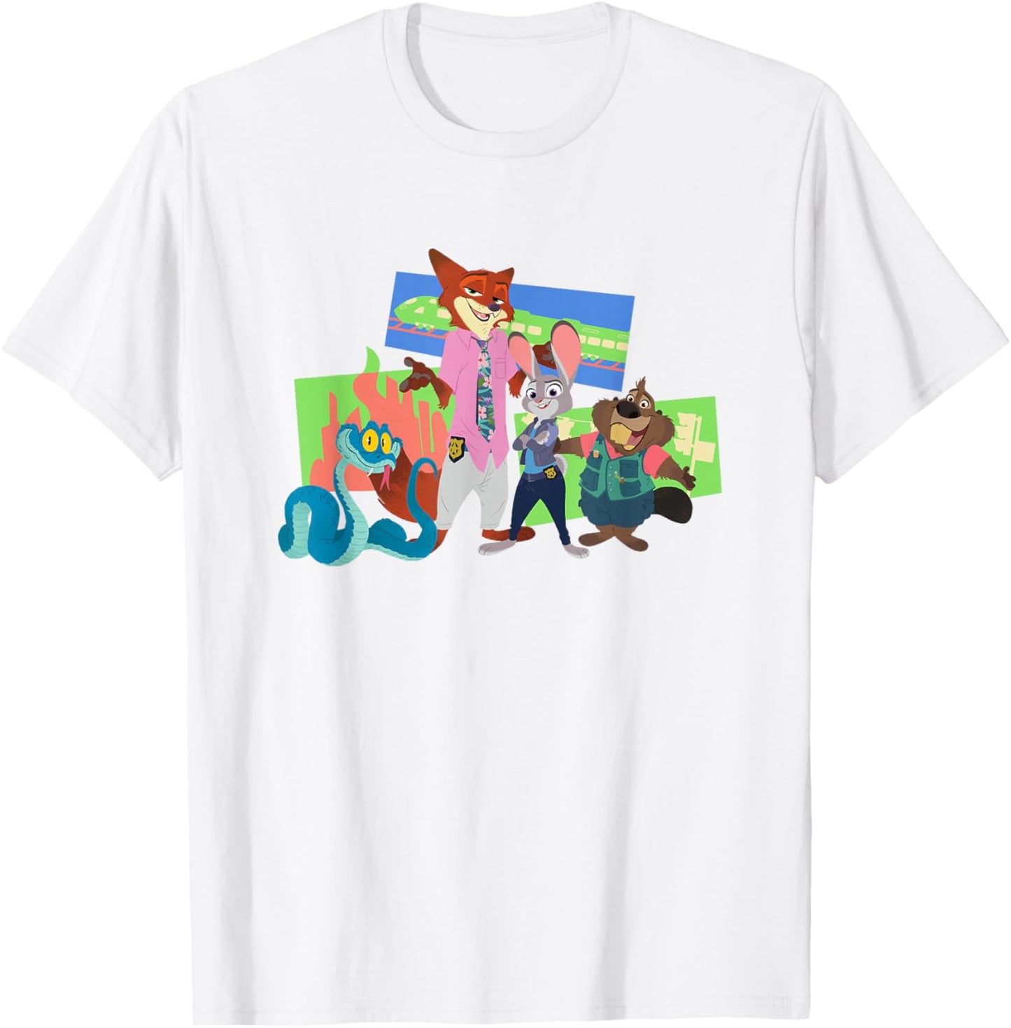 Disney Zootopia 2 Main Characters & Landmarks Group Shot T-Shirt - T-Shirt | White