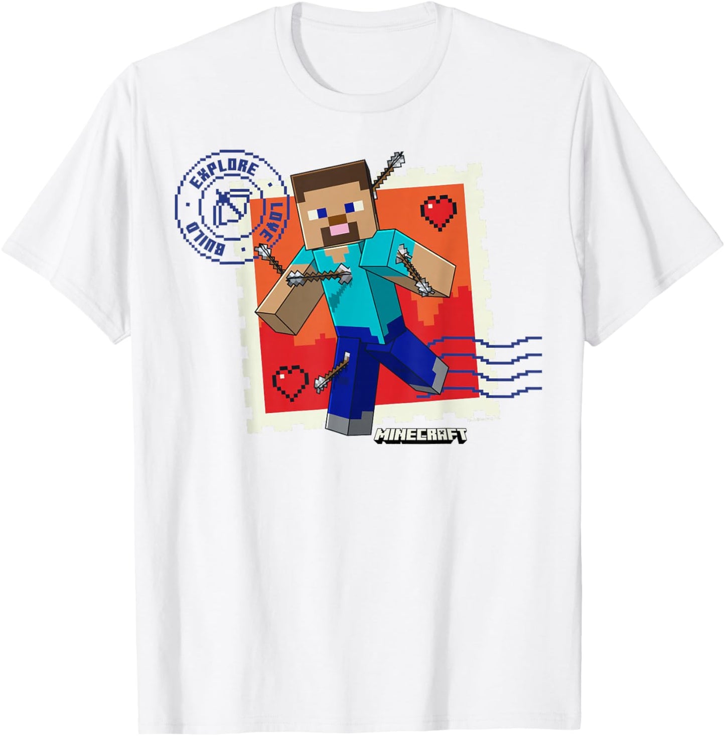 Minecraft Valentine's Day Explore Love Build Steve Arrows T-Shirt - T-Shirt | White