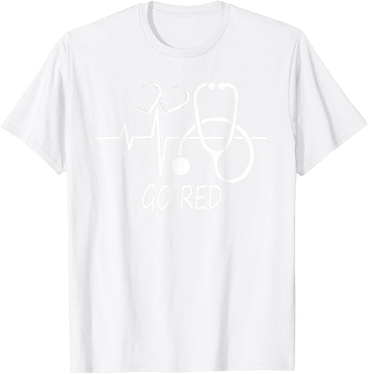 Heart Disease Awareness We Wear Red in February Go Red Heart T-Shirt - T-Shirt | White