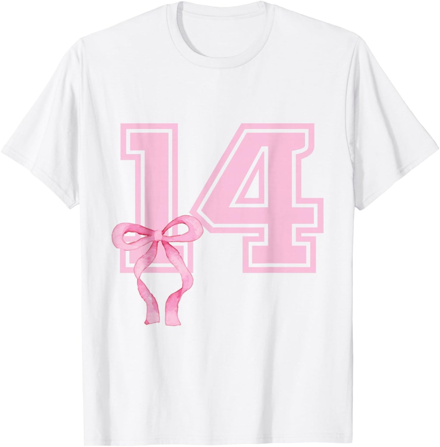 14th Birthday Girl Coquette Pink Bows Fourteenth Years Old T-Shirt - T-Shirt | White