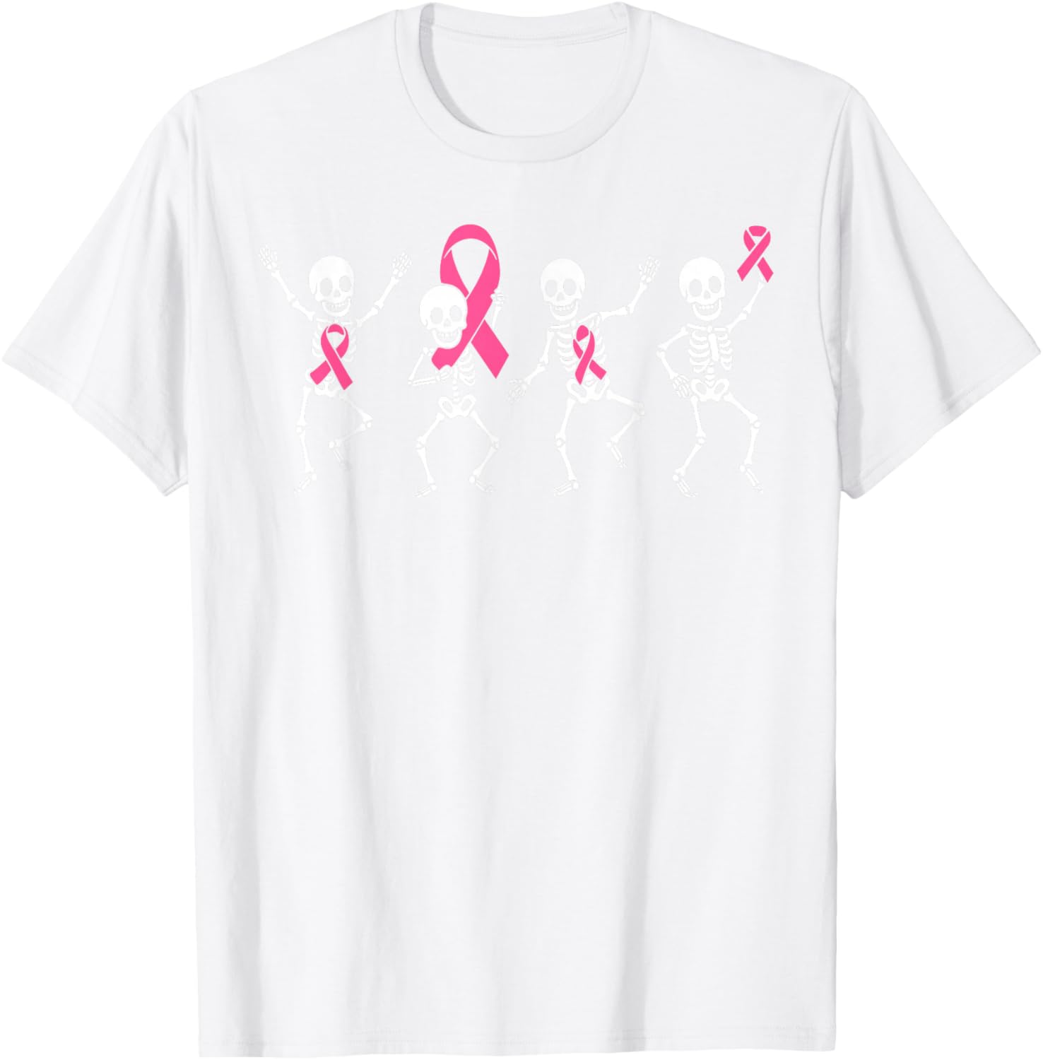 Pink Ribbon Breast Cancer Awareness Skeleton Boys Men Kids T-Shirt - T-Shirt | White