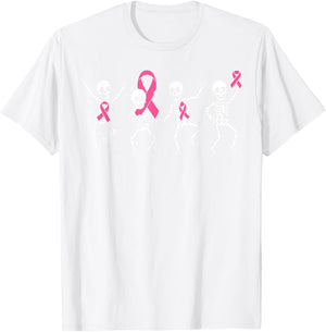 Pink Ribbon Breast Cancer Awareness Skeleton Boys Men Kids T-Shirt - T-Shirt | White
