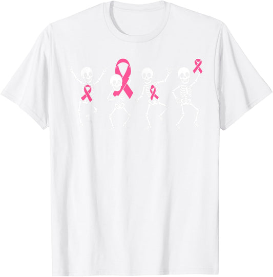 Pink Ribbon Breast Cancer Awareness Skeleton Boys Men Kids T-Shirt - T-Shirt | White