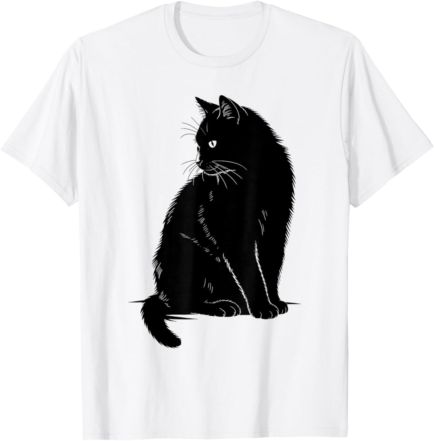 Minimalist Cat Art Cute Black Cat Owner Feline Art Kitten T-Shirt - T-Shirt | White