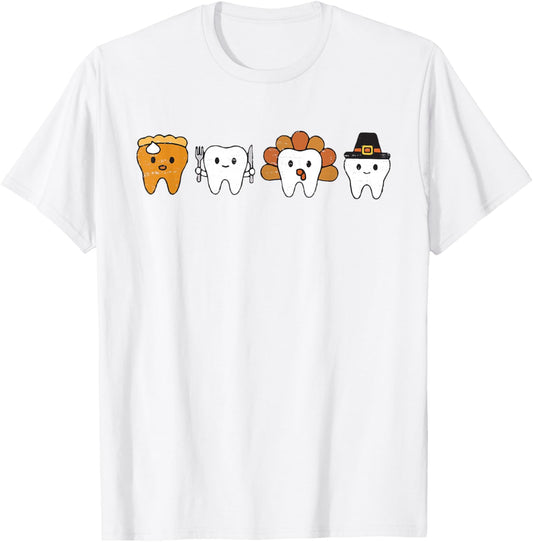 Teeth Turkey Pumpkin Dental Hygienist Dentist Thanksgiving T-Shirt - T-Shirt | White