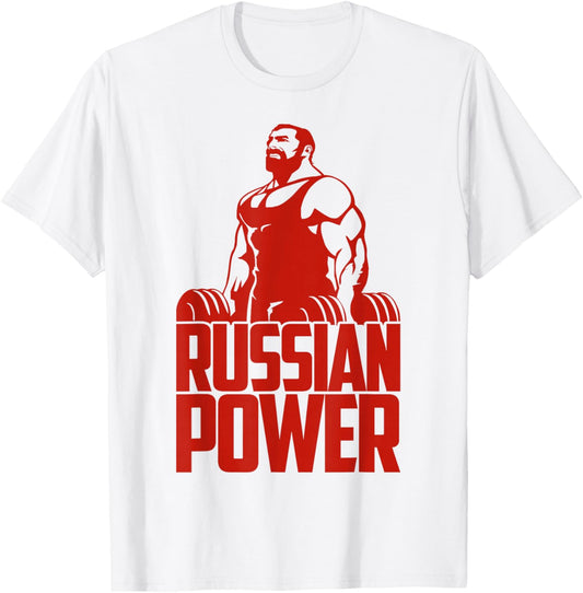 Russian Power Gym Barbells Bodybuilding Russia T-Shirt - T-Shirt | White