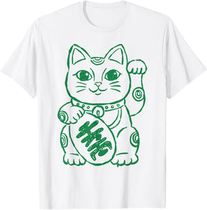 Lucky Chinese Cat Clover Funny Shamrock St Patricks Day T-Shirt - T-Shirt | White