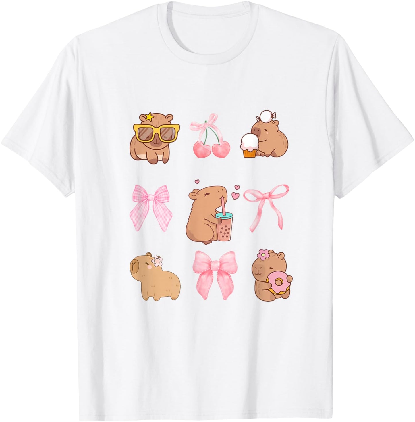 Cute Coquette Bow Capybara Pajamas Pjs Clothes Girls T-Shirt - T-Shirt | White