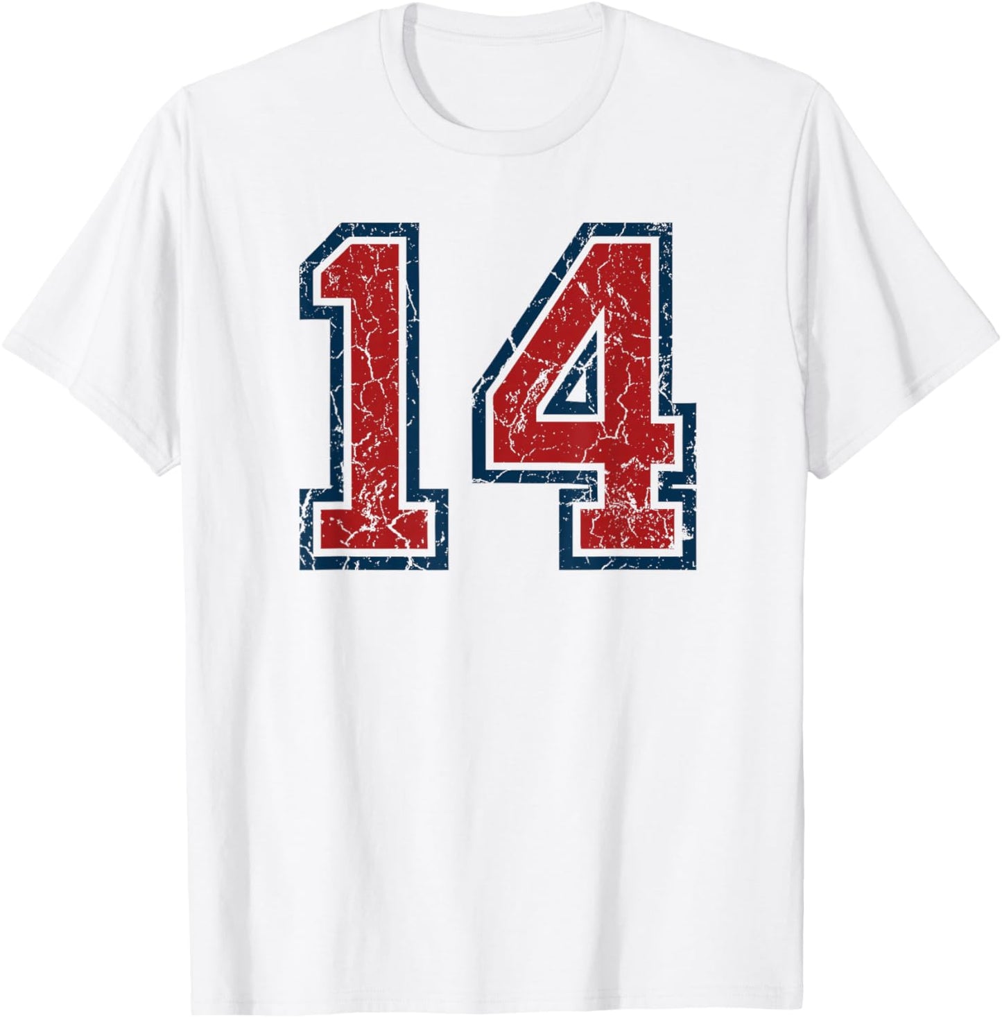 Red and Blue Sports Number 14 Jersey Uniform Player Fan T-Shirt - T-Shirt | White