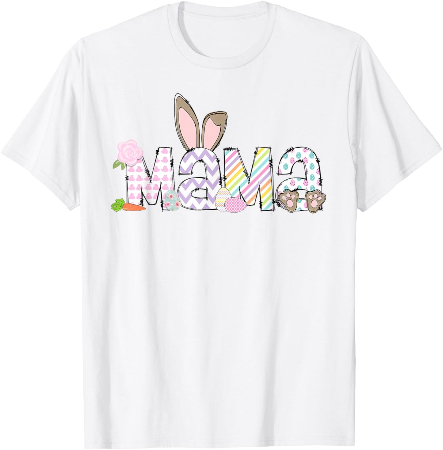 Mama Funny Bunny Rabbit Mom Happy Easter Day Trendy Retro T-Shirt - T-Shirt | White