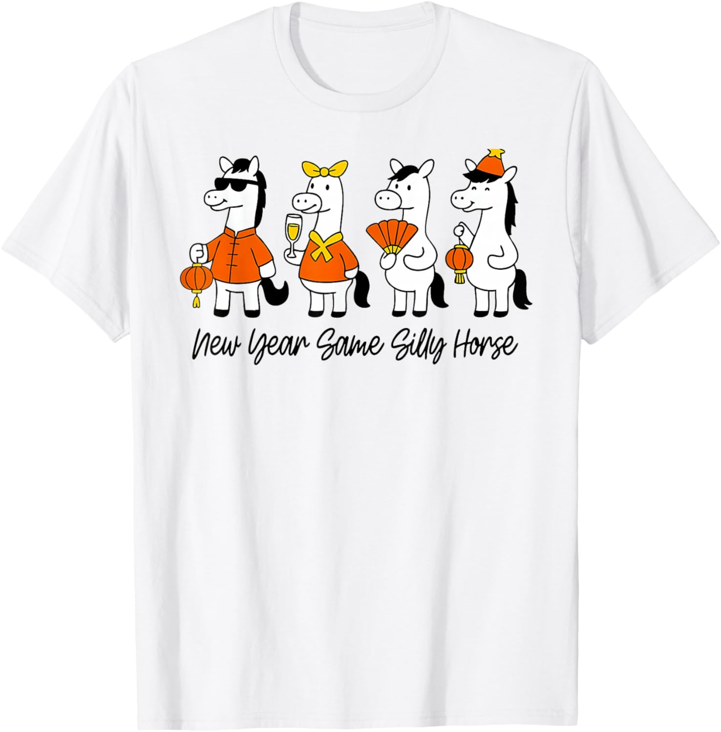 Humorous Silly Horse Lunar New Year Chinese Celebration T-Shirt - T-Shirt | White