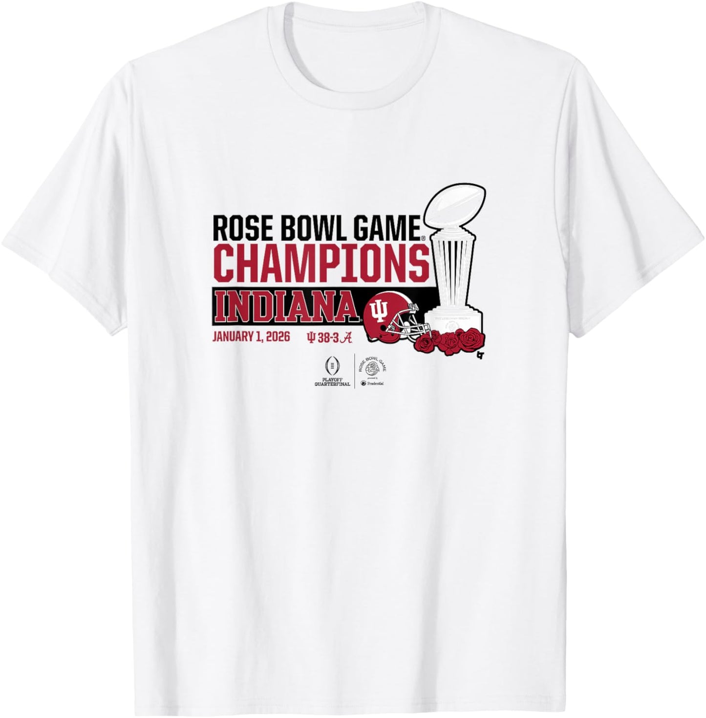 Indiana 2025-26 College Football Playoff Rose Bowl Trophy T-Shirt - T-Shirt | White