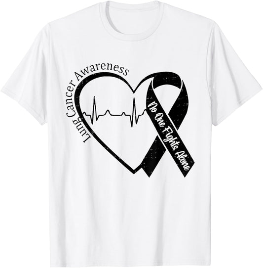Lung Cancer Awareness Heart White Ribbon Support Men Women T-Shirt - T-Shirt | White