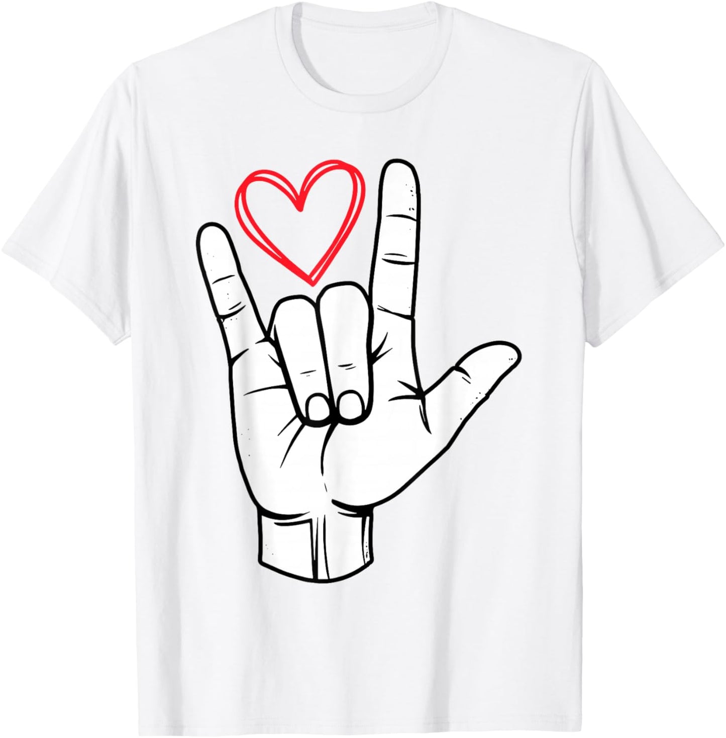 I Love You Sign Language Valentine's Day ASL Heart T-Shirt - T-Shirt | White