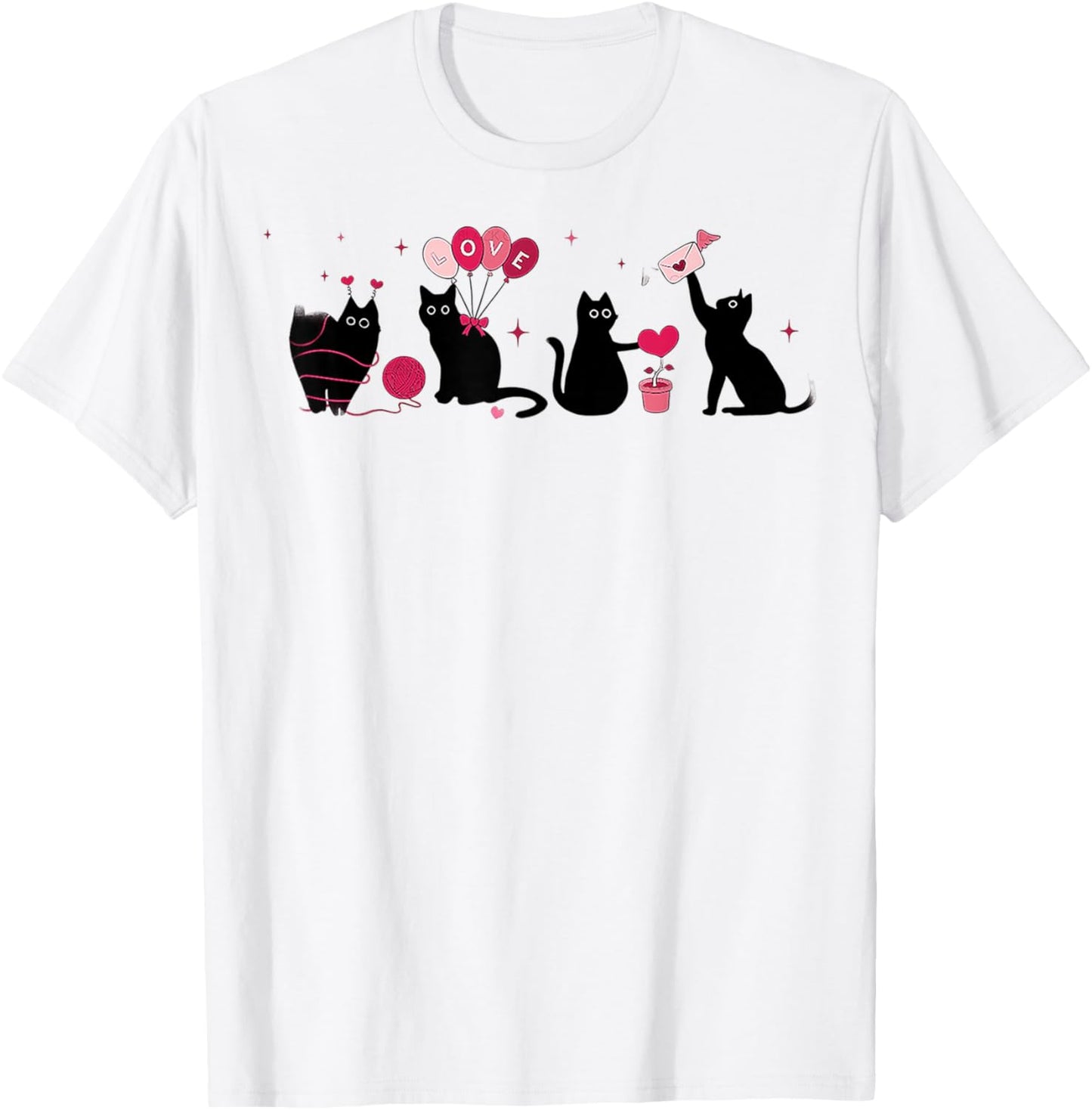Retro Black Cat Playing Heart Valentines Day Cat Kitty Lover T-Shirt - T-Shirt | White