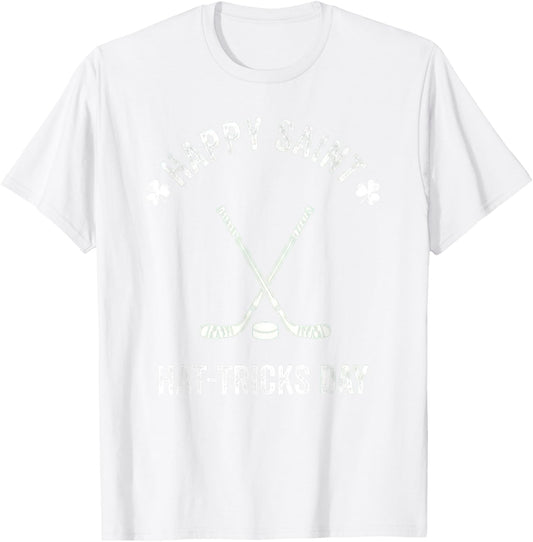 Hockey St Patricks Day Boys Men Shamrock Hockey T-Shirt - T-Shirt | White
