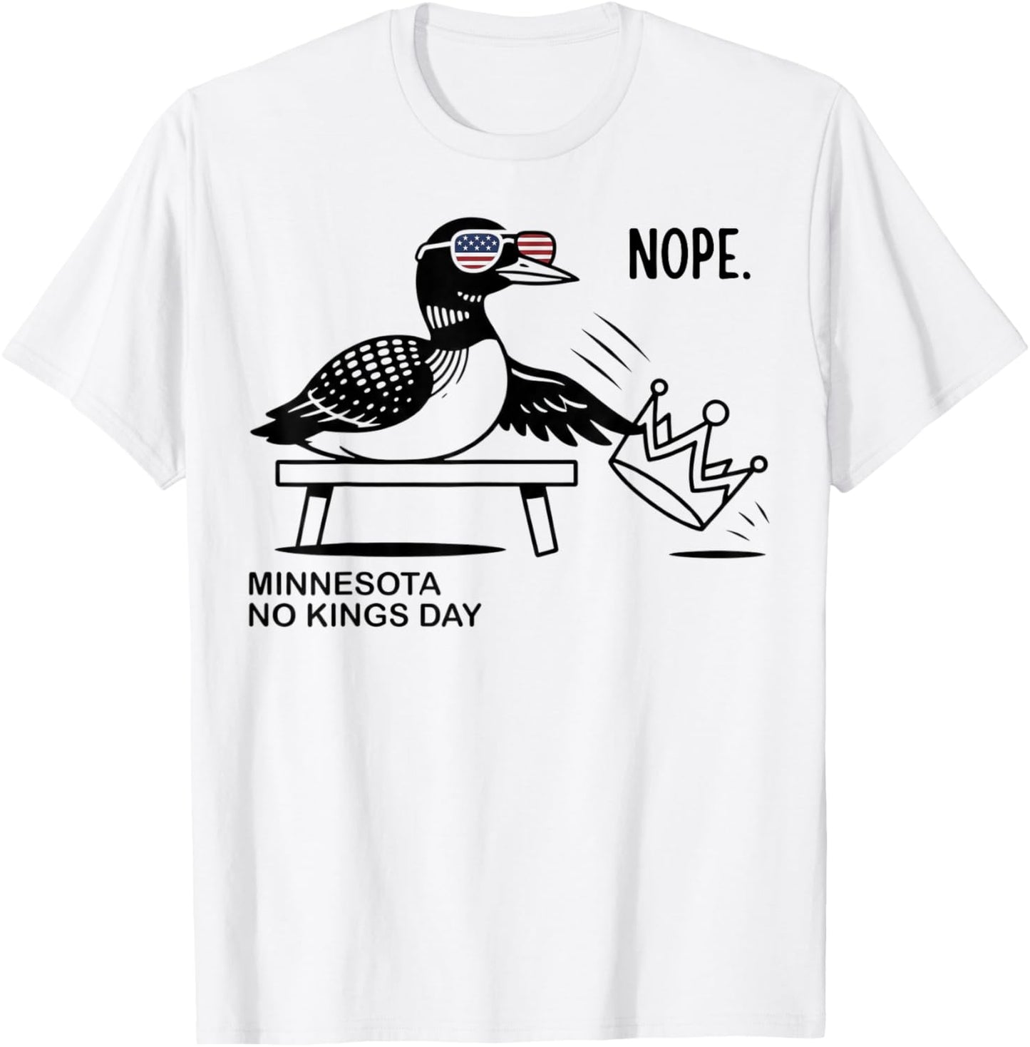 Minnesota No Kings Day Common Loon State Bird Crown Protest T-Shirt - T-Shirt | White