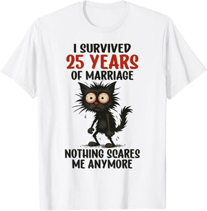 25th Wedding Anniversary, I Survived 25 Years of Marriage T-Shirt - T-Shirt | White