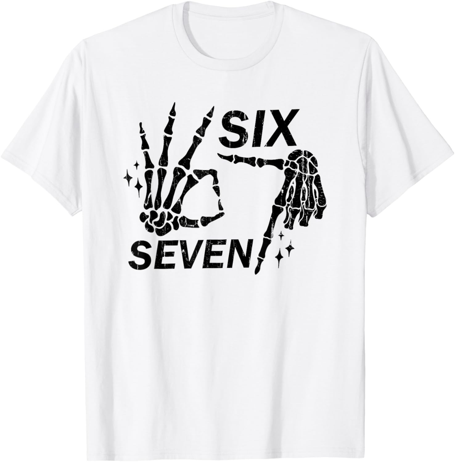Six Seven 6 7, Skeleton Hands, Spooky Skull T-Shirt - T-Shirt | White