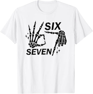 Six Seven 6 7, Skeleton Hands, Spooky Skull T-Shirt - T-Shirt | White