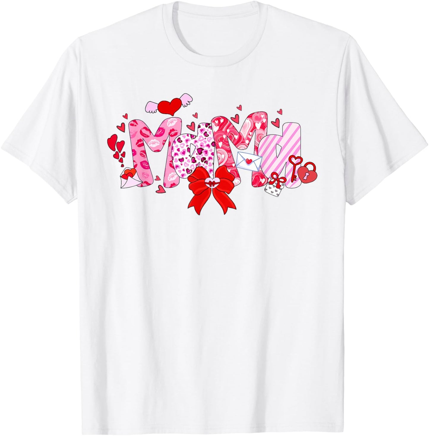 Valentine Mama Heart Mom Valentines Day Coquette Bow T-Shirt - T-Shirt | White