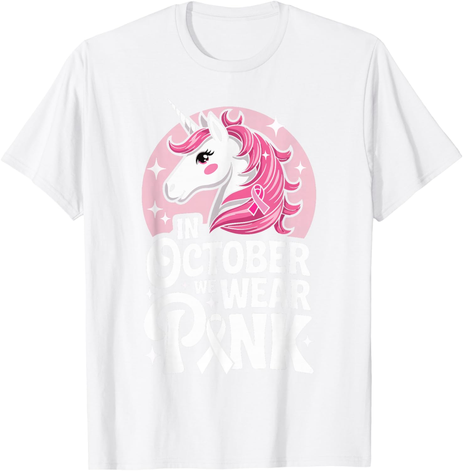 in October We Wear Pink Cute Unicorn Breast Cancer Month T-Shirt - T-Shirt | White