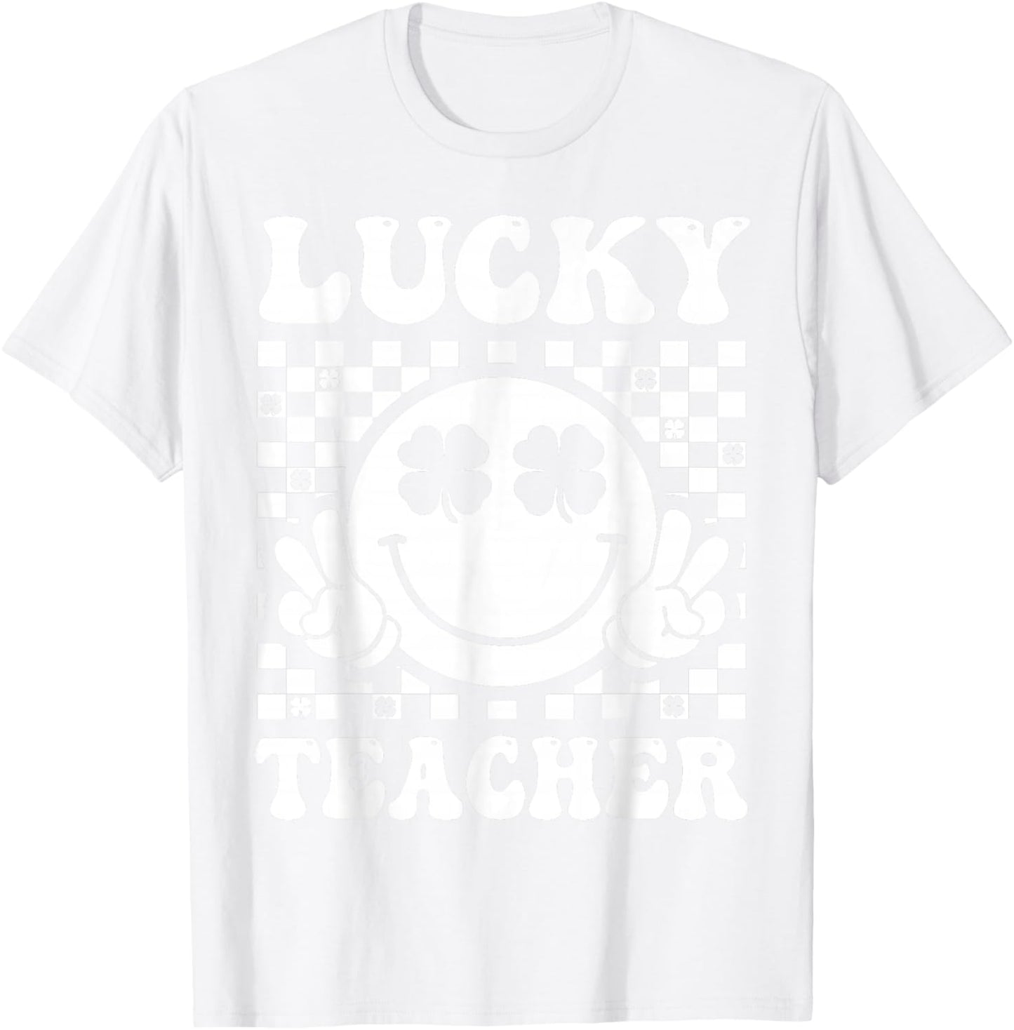 Lucky Teacher Retro Smile Face Shamrock St Patricks Day T-Shirt - T-Shirt | White