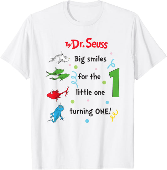 Dr. Seuss 1 Fish 2 Fish Birthday Officially Licensed T-Shirt - T-Shirt | White