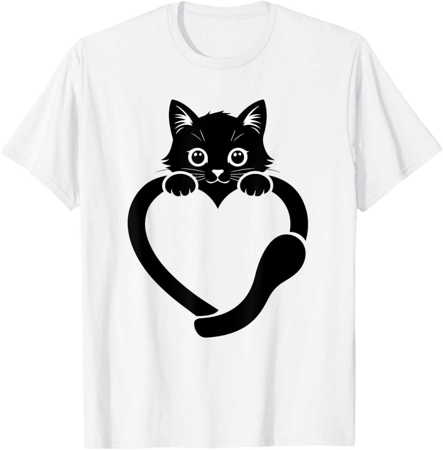 Cat Heart Graphic Love Cute Cat T-Shirt - T-Shirt | White